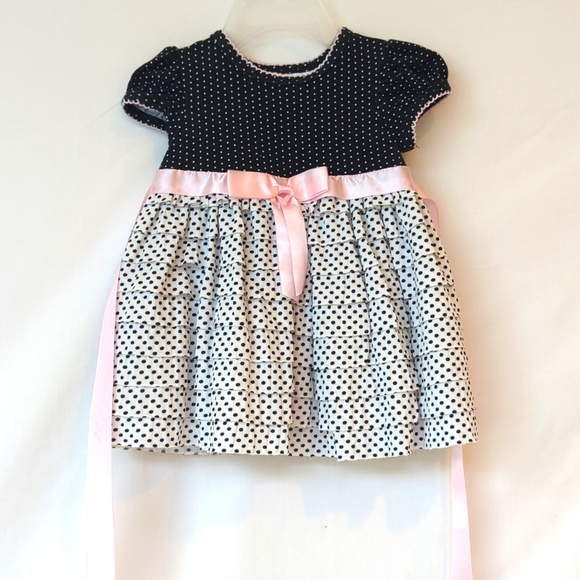 Bonnie Baby Other - BONNIE BABY | Baby Girl's Black & White Polka Dot Ruffle Dress | 3-6M